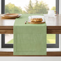 ZeeMart Linen Textured Border Table Runner, 14 x 36 Inch Green, Farmhouse Style Sage Green Table Runners 36 Inches Long, Easy Care Everyday Polyester Table Runner