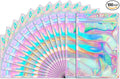 Funfery 100 Pcs Smell Proof Holographic Bags Clear Window Resealable Bags,Mylar Foil Bag with Zipper,Sealing Pouch Packaging Bag for Food Storage,Candy,Party Favor Sample Business Supplies(6.3x9.4in)