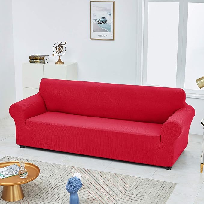 Sofa Slipcover in Ruby, Stretch Water-Repellent Couch Cover