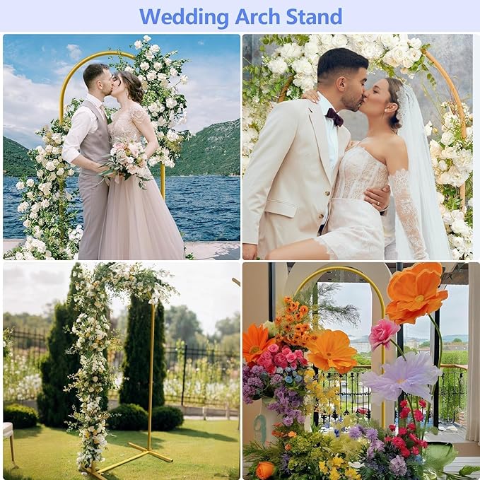 Background Support Equipment: 6 ft Gold Metal Arch Stand with Ground Nails