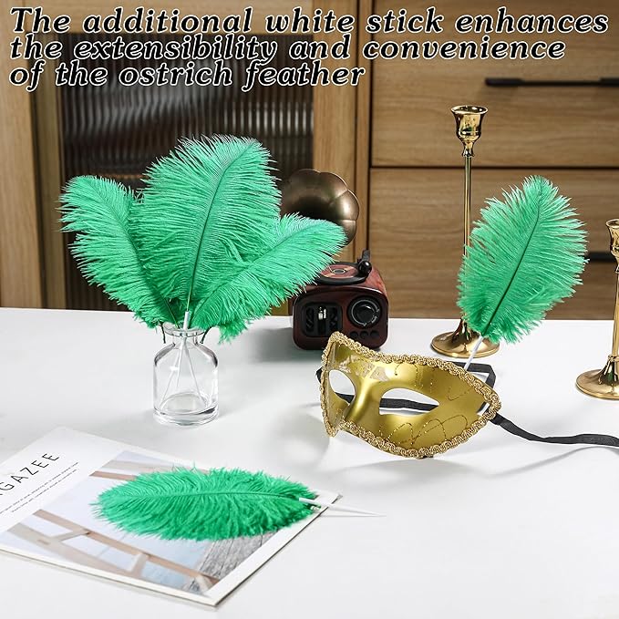 SOGUGOM Green Craft Ostrich Feathers - 30PCS 8-10 inch Ostrich Feathers Kit for Centerpieces, Kindergarten Crafts, Dream Catchers and DIY Projects(Green)