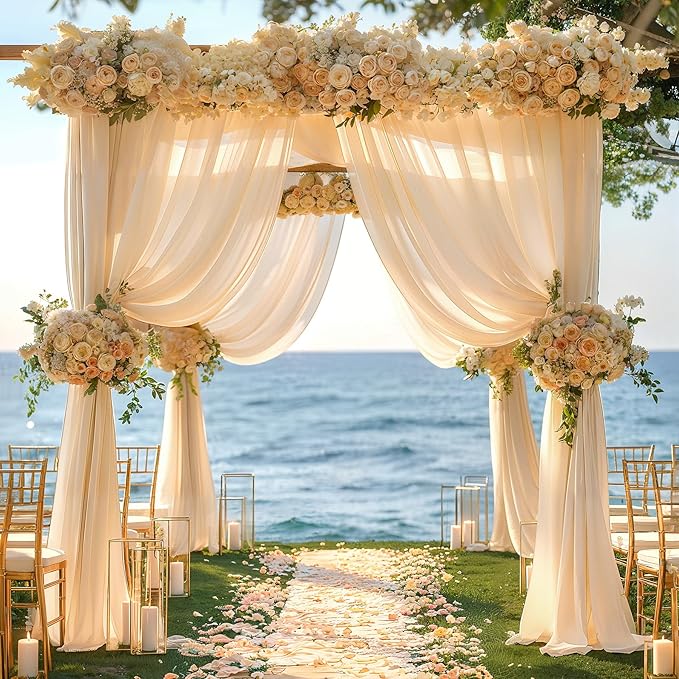 Champagne Wedding Arch Draping Fabric 2 Panels 30'' x 20FT Champagne Drapes Sheer Fabric Backdrop Arch Draping Fabrics for Wedding Ceremony Birthday Party Bridal Shower Decoration