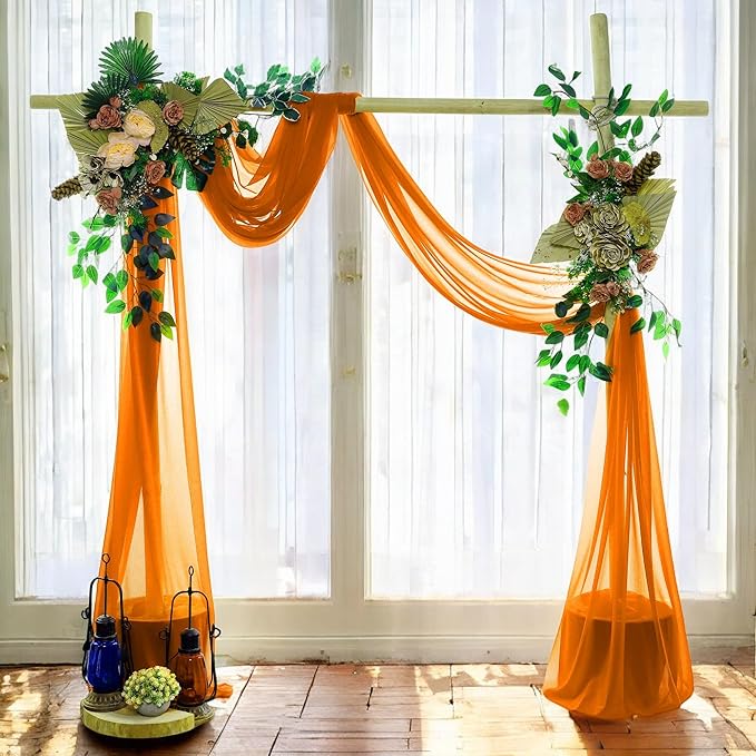 MDS Halloween Chiffon Draping Fabric - 1 Panel, 30" Wide x 75ft Long - Sheer Spooky Arbor & Canopy Drapery for Haunted House Backdrops, Party Ceilings, DIY Costumes & Themed Events - Orange