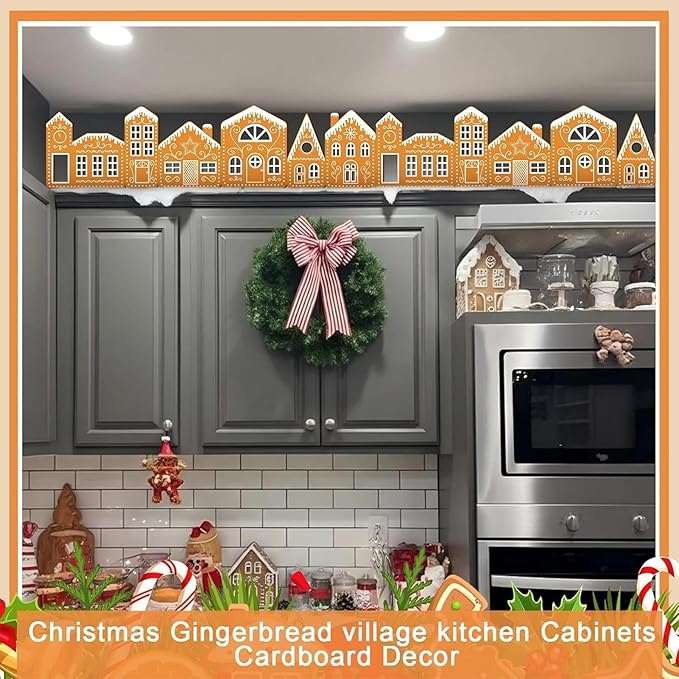 Christmas Gingerbread Village Light-Up Decor, House Cardboard Kit with LED Lights, Foldable House Village Centerpieces Christmas Decorations, Holiday Home Tabletop Decor