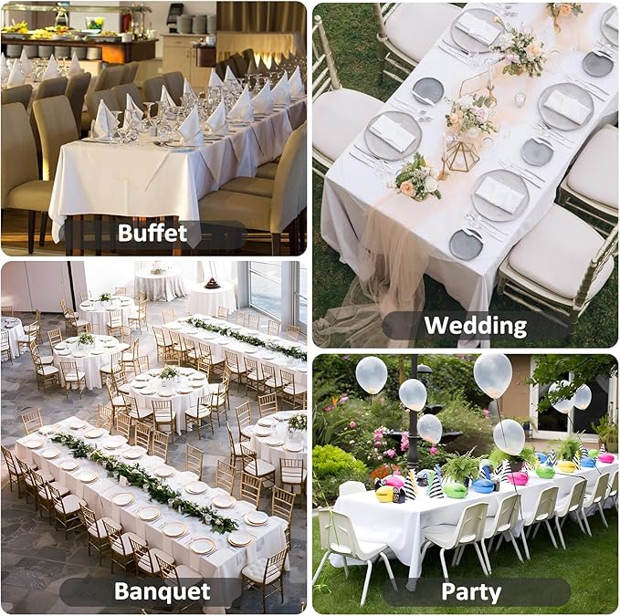 8 Pack White Table Cloth 60 x 126 Inch Rectangular Tablecloths for 8 Foot Rectangle Tables, Wrinkle Resistant White Tablecloth Washable Polyester Fabric Table Covers for Buffet Wedding Party Banquet
