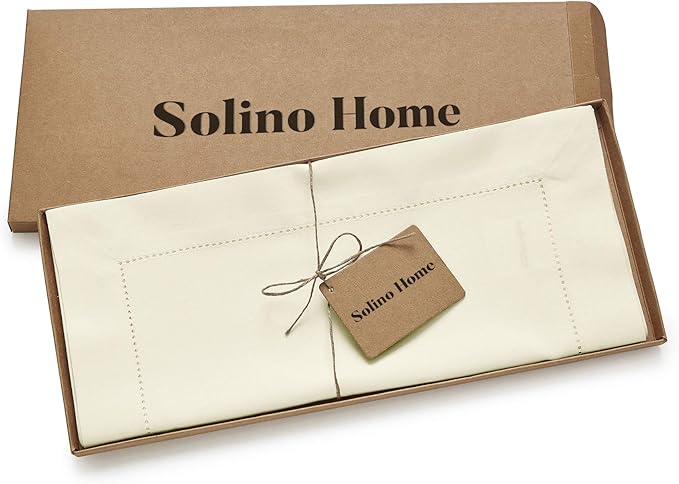 Solino Home Cotton Linen Ivory Table Runner 72 Inches Long - Hemstitch Table Runner 14 x 72 Inch for Dresser, Dining, Fall, Autumn, Halloween, Thanksgiving, Christmas, Holiday