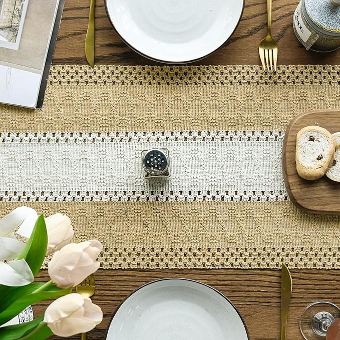 Artoid Mode Burlap Brown Farmhouse Rustic Table Runner, Seasonal Hollow Kitchen Dining Table Decoration for Home Party Decor 12x120 Inch