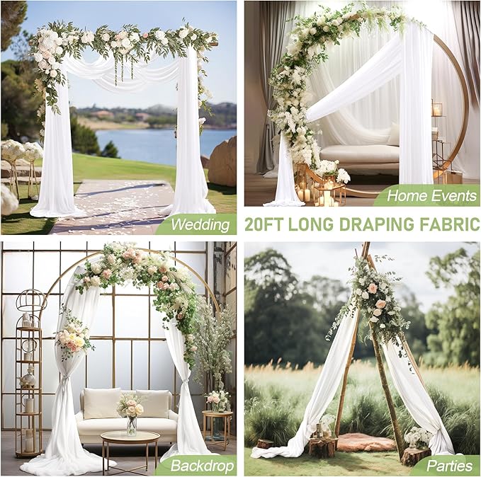 Wedding Arch Draping Fabric 2 Panels 30" X 20FT Sheer Arch Drapes Fabric White Backdrop Curtains for Wedding Arbor Ceremony Birthday Party