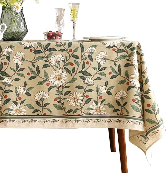 Rectangular Tablecloth, 55 x 71 Inch, Floral Linen-Polyester Blend