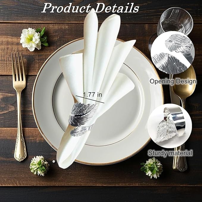 Napkin Rings 50-Pack Silver Leaf Metal Table Napkin Holders