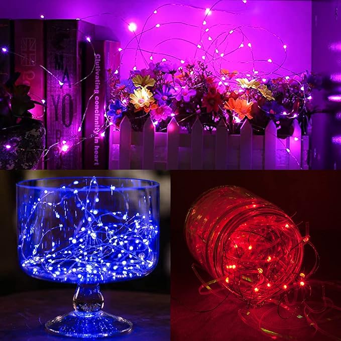 WATERGLIDE 24 Pack Fairy Lights Battery Operated (Included), 7 ft 20 LED Mini String Lights, Waterproof Silver Wire Firefly Starry Lights for DIY Wedding Christmas Party Mason Jars Decor, Multicolor