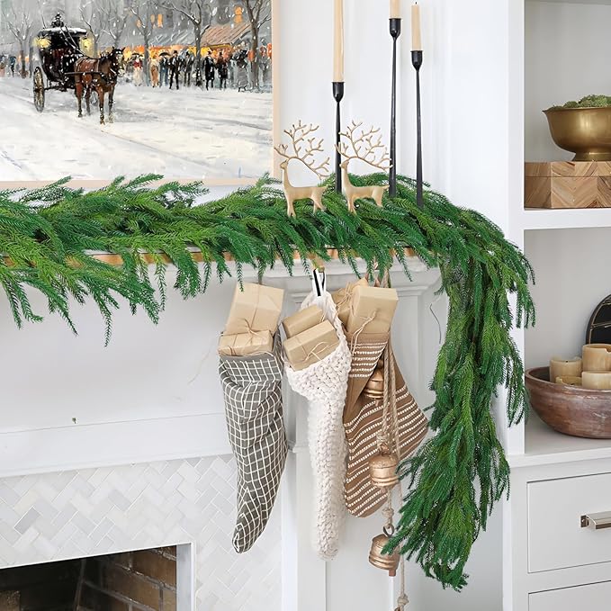 Garlands: Set of 2 Green Artificial Norfolk Pine Garlands, 6 Ft Each