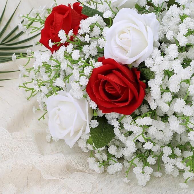 Babys Breath Artificial Flowers, Real Touch Babys Breath Flowers Artificial Bulk for Wedding Decor, White Fake Flowers for Party Home Garden Decor (6, White)