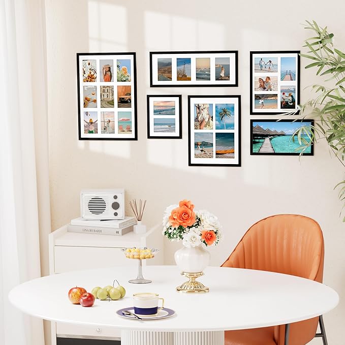 Vittanly 12x16 Collage Picture Frame, Displays 4Pcs 5x7 Pictures with Mat, Picture Frames Collage Wall Decor for Horizontal or Vertical Display, Black, 1 Pack