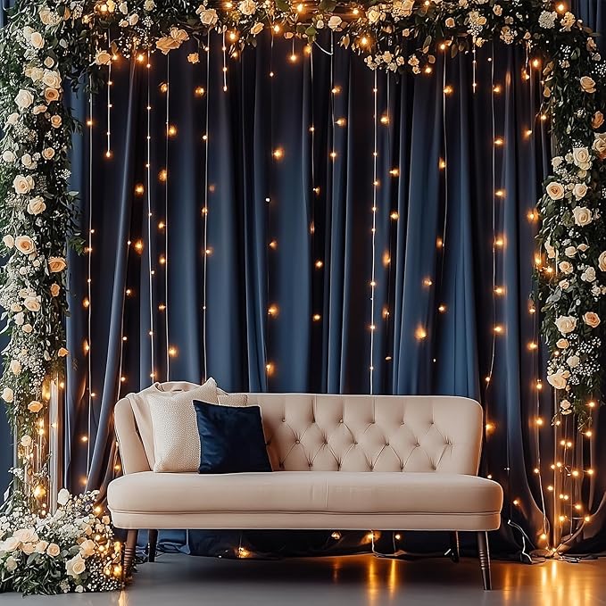 60ftx12ft Wrinkle Free Navy Blue Backdrop Curtain, 12 Panels 12FT Height Navy Blue Wedding Backdrop Drapes, Silky Polyester Back Drop Cloth for Birthday Photography Background Party Backdrop Draping