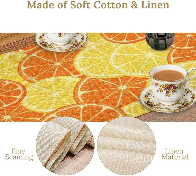 Orange Lemon Table Runner Spring Summer Orange Lemon Slices Botanical Fruit Dinner Runner for Farmhouse Baby Shower Party Holiday Home Kitchen Dining Table Decor 13x70