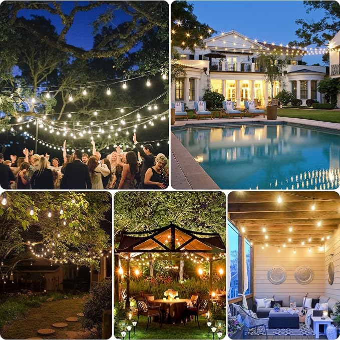 String Lights 48 ft Outdoor LED Edison Bulbs with Dimmable Remote