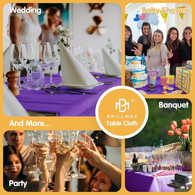 BRILLMAX 10 Pack Purple Tablecloths for 8 Foot Rectangle Tables 60 x 126 Inch - 8ft Rectangular Bulk Linen Polyester Fabric Washable Cloth Cover for Wedding Reception Banquet Birthday Party