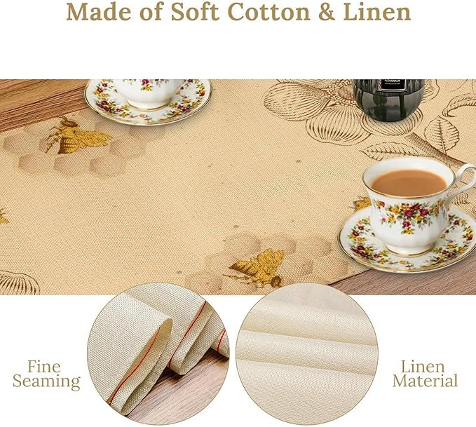 Vintage Bee Table Runner, Rustic Retro Wildflowers Print Home Farmhouse Table Cover for Party Indoor Outdoor Decoration Kitchen Dining Table Decor, 13x70inch