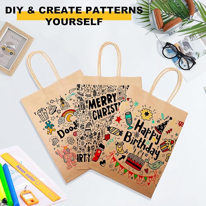 Brown Kraft Gift Bags with Handles, 100 Pack, 5.9 x 3.1 x 8.25 Inch