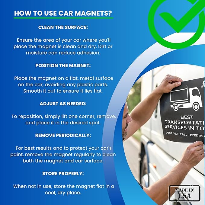 2 Pack (Custom Size) Extra Large Custom Car Magnets for Businesses – Big Size Magnetic Signs for Vans, Trucks, and Dumpsters. Personalized Business Magnets for Vehicles and Outdoor Advertising.