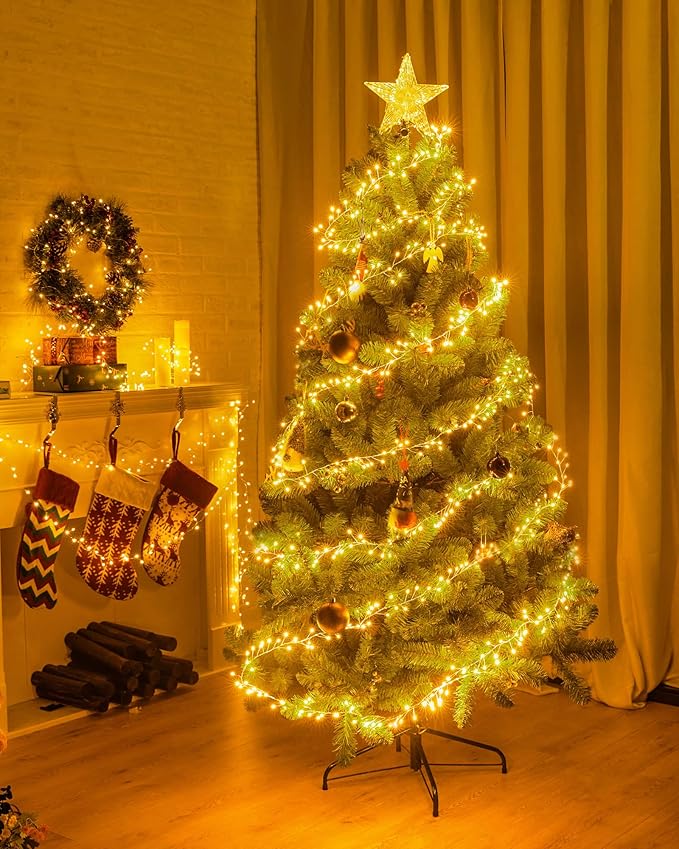 2 Pack Fairy Lights Battery Operated, Twinkle String Lights Waterproof Silver Wire 5 Feet 60 Led Firecracker Starry Lights for DIY Wreath Wedding Party Bedroom Mason Jar Holiday Christmas, Warm White