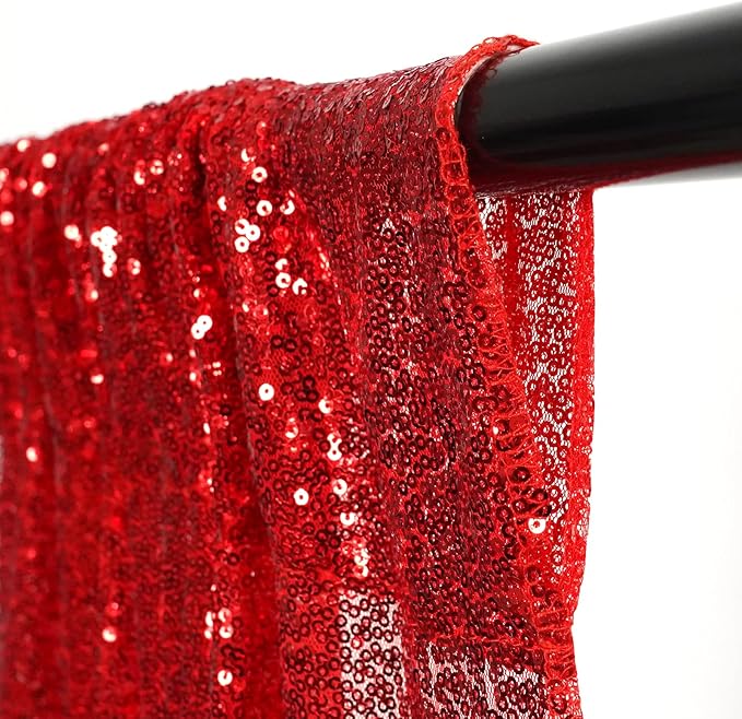 4Pcs 2Ft x 8Ft Red Sequin Backdrop Curtains, Glitter Photography Background, Sequence Xmas Thanksgiving Backdrop (Red, 4 pcs-2ftx8ft)