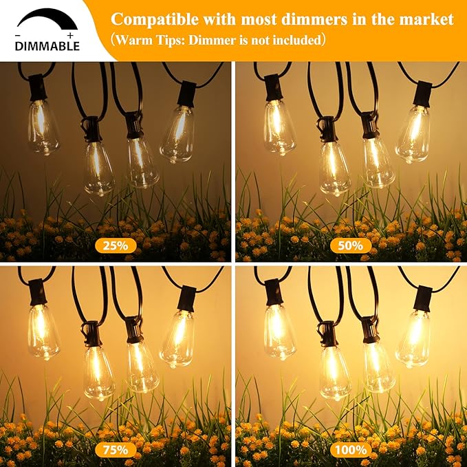 String Lights 150FT Outdoor, 77 Shatterproof Edison Bulbs, Warm Yellow