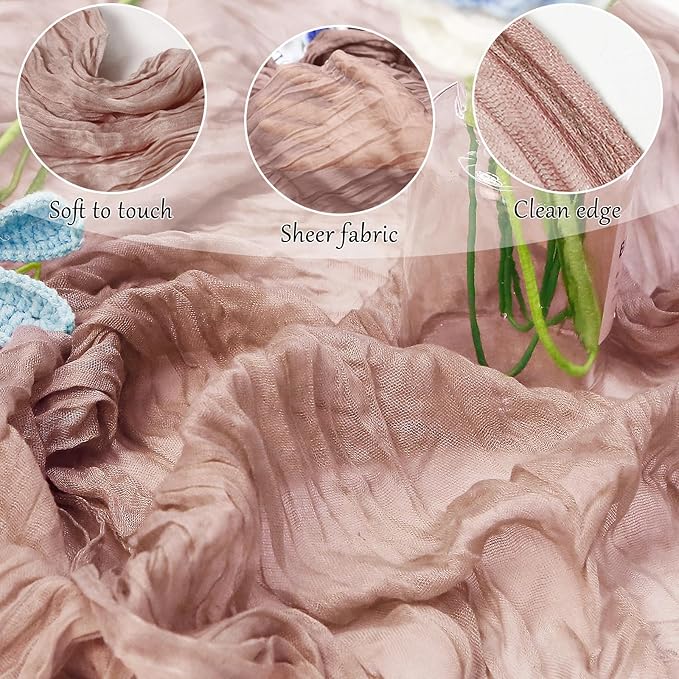 10-Pack Dusty Pink Cheesecloth Table Runners – 10FT (35x120 Inch) Boho Rustic Gauze Fabric Cheese Cloth Table Runner for Weddings, Baby Showers, Bridal Shower, Farmhouse & Birthday Party Decor