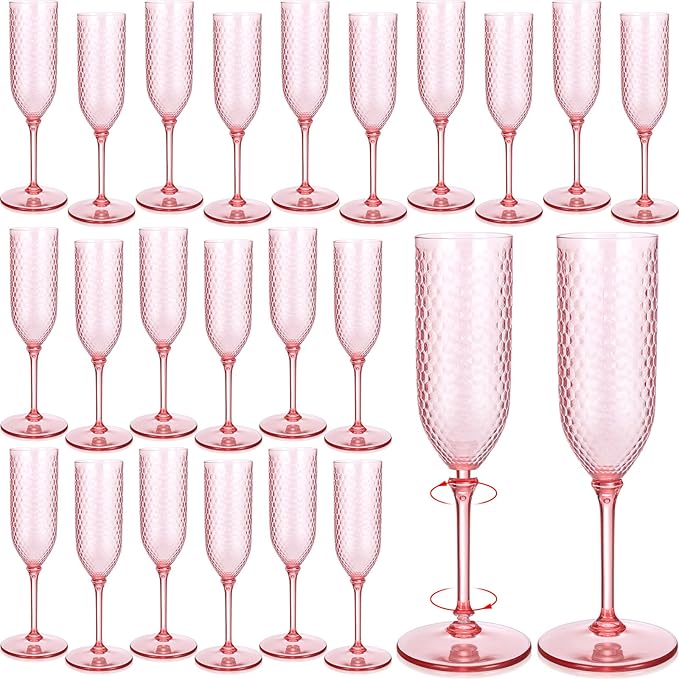 Champagne Glasses 48 Pack Pink Plastic Flutes 5.5 oz Detachable Stems