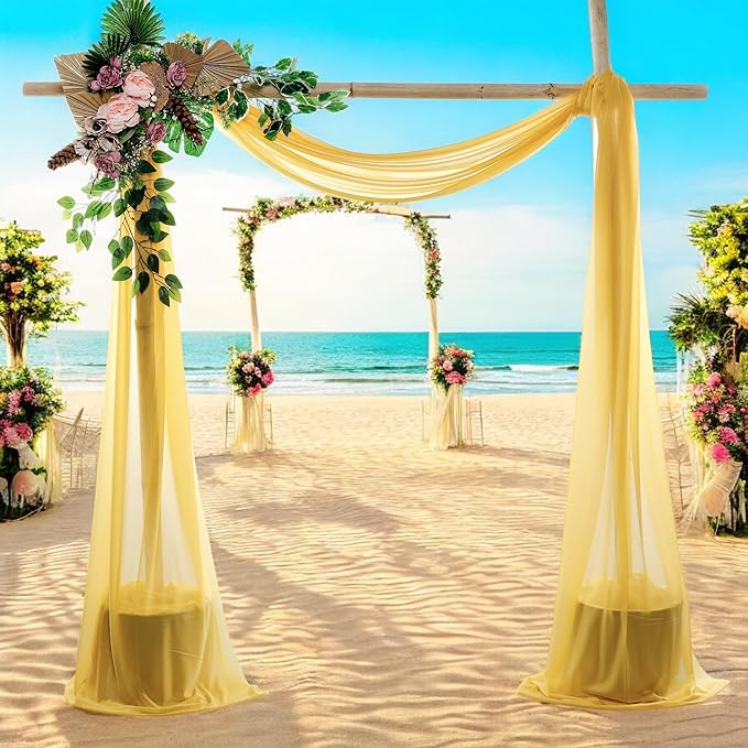 MDS Halloween Chiffon Draping Fabric - 1 Panel, 30" Wide x 75ft Long - Sheer Spooky Arbor & Canopy Drapery for Haunted House Backdrops, Party Ceilings, DIY Costumes & Themed Events - Gold