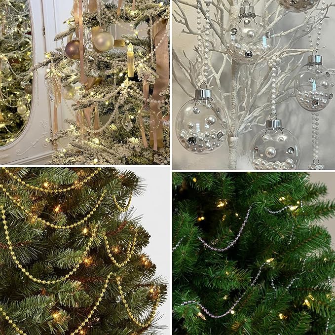 [33 Feet] Silver Pearl Beads Garland, 10MM 11 Yards Silver Faux Pearl Beads String Roll Bulk for DIY Craft Christmas Tree Wedding Party Decoration
