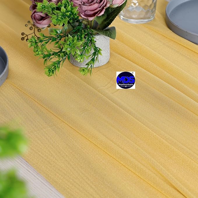 MDS 15 Pack 10ft Chiffon Table Runner 29 x 120 Inches Sheer Wedding Runner Romantic Rustic Table Runner for Wedding Decorations, Birthday Parties, Bridal Shower Party Arch Decor - Gold