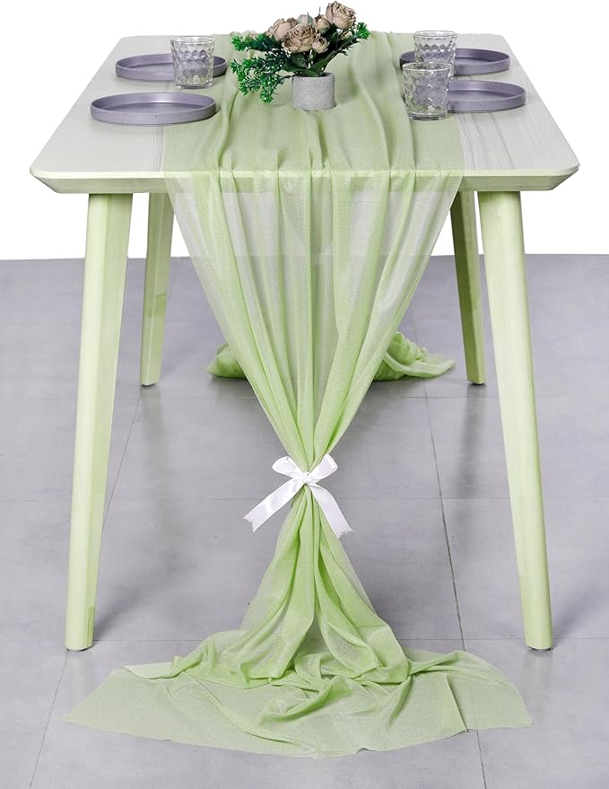 MDS Halloween Chiffon Table Runner - 15 Pack, 29 x 120 Inches, 10ft Each - Sheer Spooky Table Runners for Haunted House Parties, Trick-or-Treat Tables, Witchy Décor, Wedding & Events - Sage Green