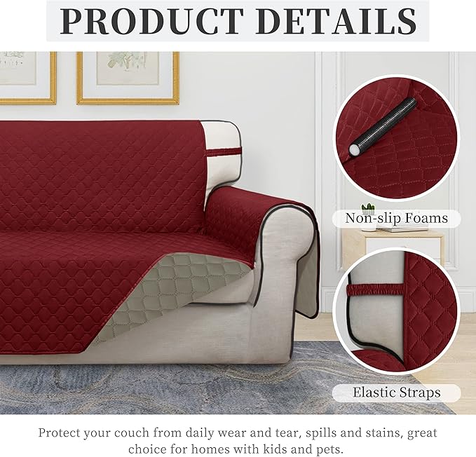 Sofa Slipcovers Waterproof Reversible Polyester, Christmas Red/Beige