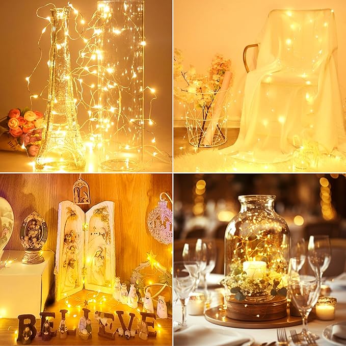 kolpop 18 Pack LED Fairy Lights Battery Operated, 7FT 20 LED Mini Twinkle String Lights Battery Powered Waterproof for Christmas Mason Jars Party (Warm White)