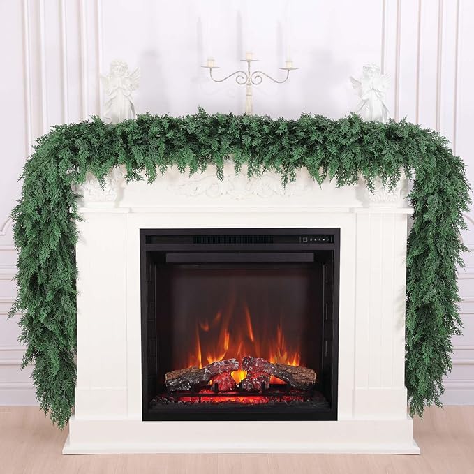 Garlands: Green Plastic Cedar, 9 Feet Long, Set of 2 Pieces