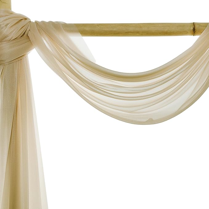 Backdrop Drapery Fabric, Champagne Sheer Chiffon, 2 Panels 30 x 40 ft