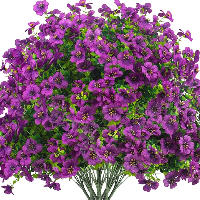 Artificial Flowers Faux Boxwood Greenery in Purple, Plastic, 16 Bundles