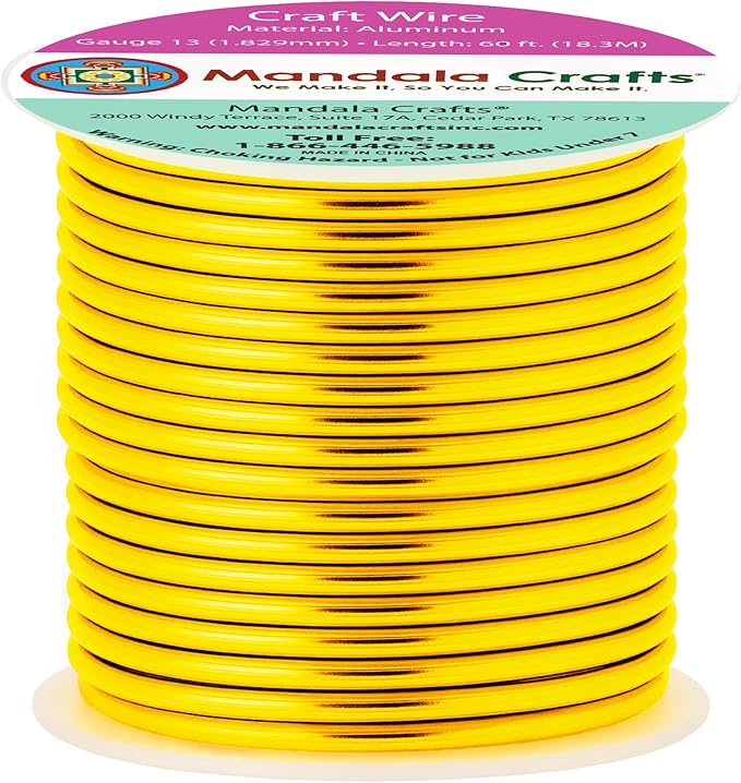 Mandala Crafts 13 Gauge Anodized Aluminum Craft Wire for Jewelry Making - 60 FT Colored Flexible Light Gold Tone Wire - Bendable for Bonsai Armature Crafting Sculpting