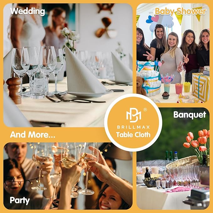 BRILLMAX 6 Pack Beige Tablecloths for 8 Foot Rectangle Tables 90 x 156 Inch - 8ft Rectangular Bulk Linen Polyester Fabric Washable Cloth Cover for Wedding Reception Banquet Birthday Party