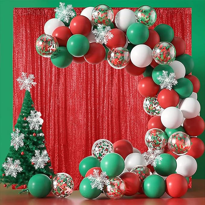 Sparkly Red Sequin Backdrop Panels, 2 x 8 Ft, Pack of 4 for Events