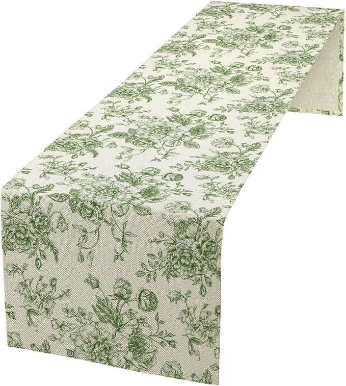 Vintage Flower Table Runner, Wildfloral Green Floral Sketch Pattern Print Table Runner for Kitchen Dinning Table Runner Decor Home Wedding Party Holiday, 13x36 Inch