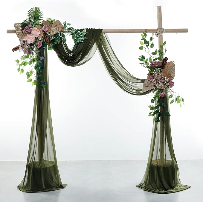 Olive Sheer Chiffon Backdrop Drape, 30 in x 40 ft Glitter Panel