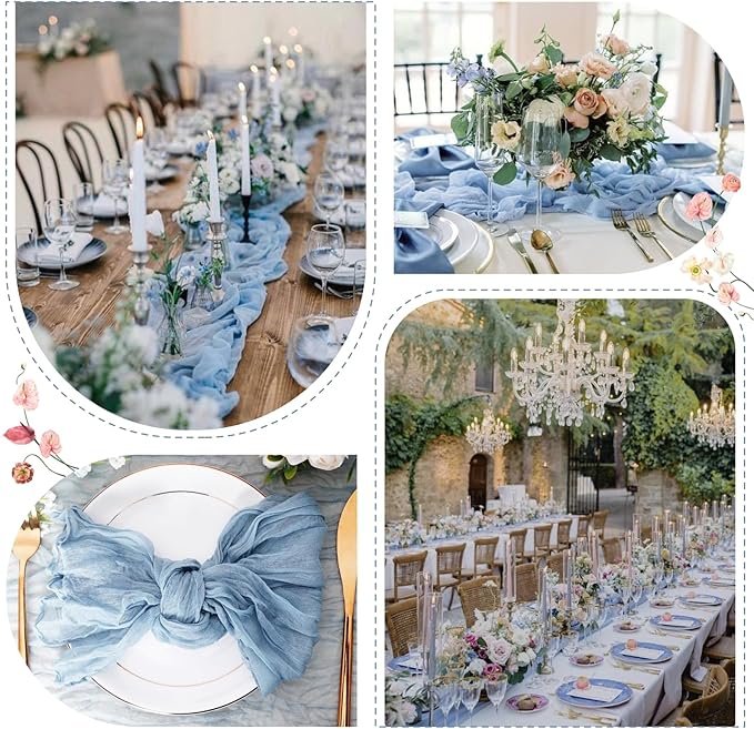 Sioloc 10 Pack Dusty Blue Cheesecloth Table Runner Fall Autumn Decor for Home 10ft Table Cloth for Tea Wedding Birthday Party Baby Bridal Shower Halloween Thanksgiving