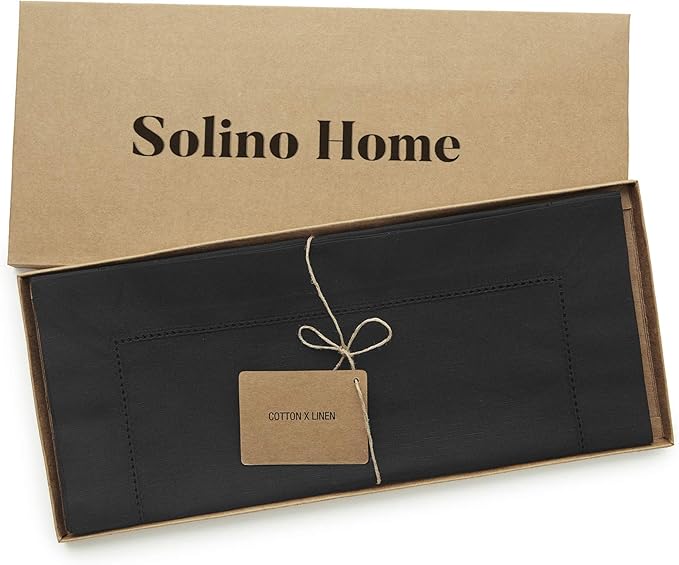 Solino Home Black Table Runner 48 Inches - Cotton Linen Hemstitch Coffee Table Runner 14 x 48 Inch Ideal for Dresser Tables - Fall, Autumn, Halloween, Thanksgiving, Holiday