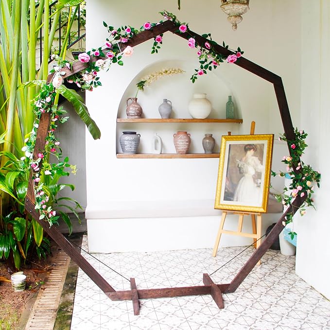 Garden Arbor 7 FT Heptagon Wood Wedding Arch, Easy Setup