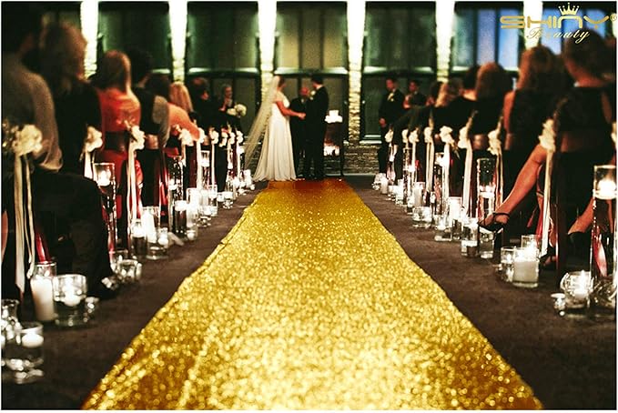 Aisle Runner, Gold Sequin, 2 ft x 15 ft, One-Piece Floor Runner