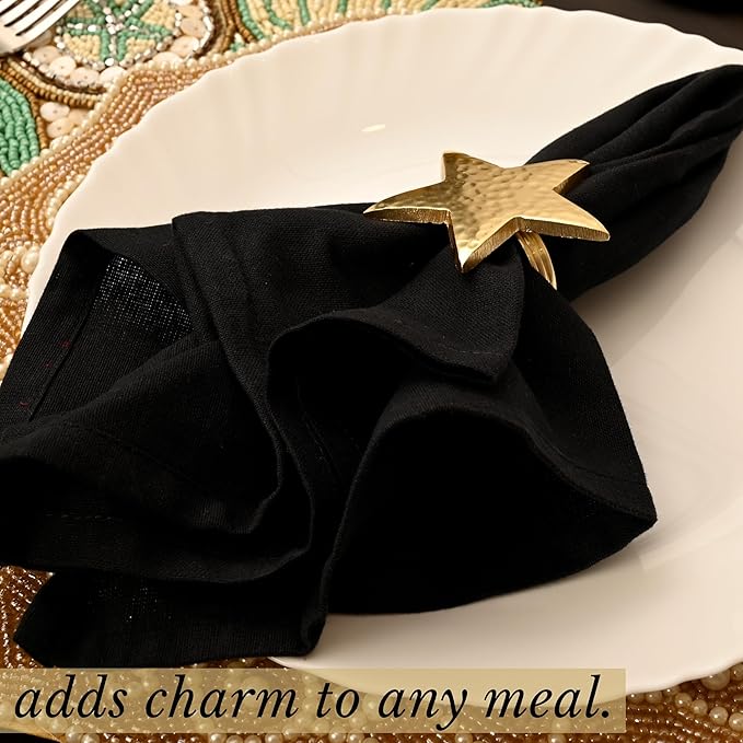 Napkin Rings Set of 12, Gold Star Metal Napkin Holders
