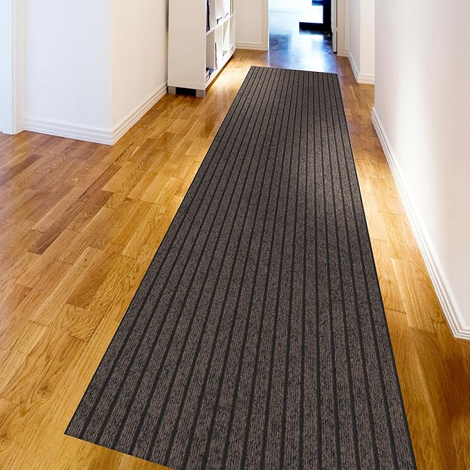 Ottomanson 2'7" x 24' Hallway Runner with Scraper Pile - Extra Durable Non-Slip Rug Mat for Indoor & Outdoor Use - Ideal for Kitchen, Entryway & Garage - High-Traffic Carpet, Brown